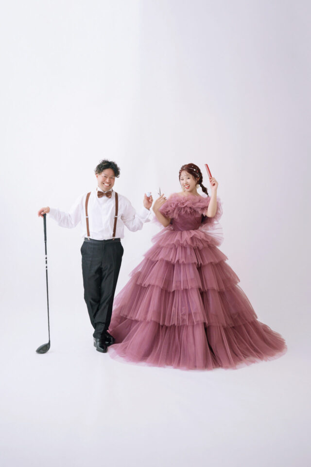 フォトウェディング カラードレス スタジオ撮影 タキシード